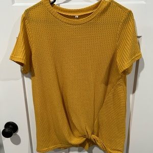 Mustard Waffle-Knit Knot Top